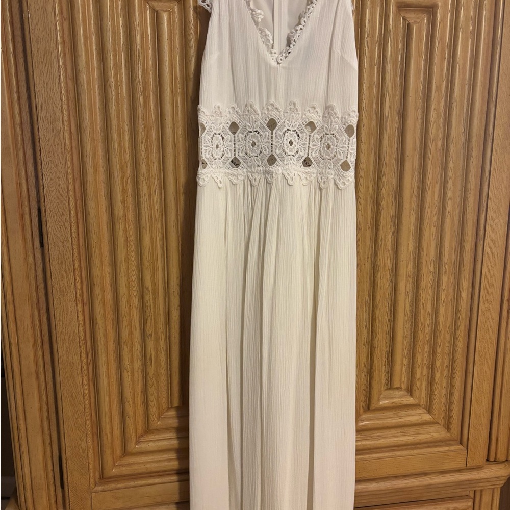 Lulu’s White Lace-Trim Cutout Maxi Dress